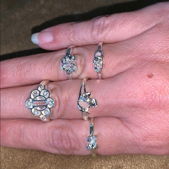 Ring Set 5 Carved Silver Rings - Picture 1 of 3